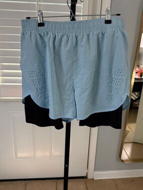 Light Blue Men’s Athletic Shorts with Built-In Black Liner